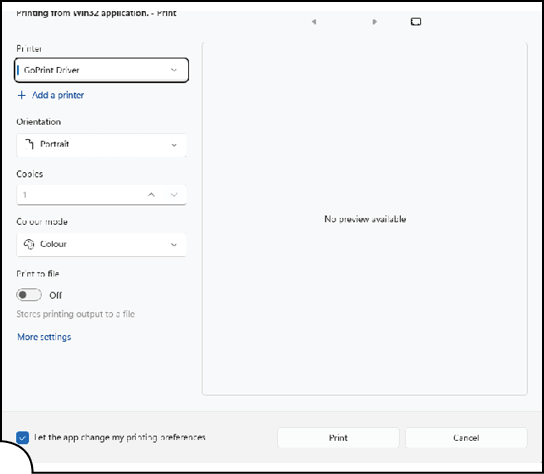 Print file using GoPrint driver